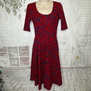 LuLaRoe Nicole Womens Red Blue Floral SS Casual Stretch Dress Sz. Small S Used